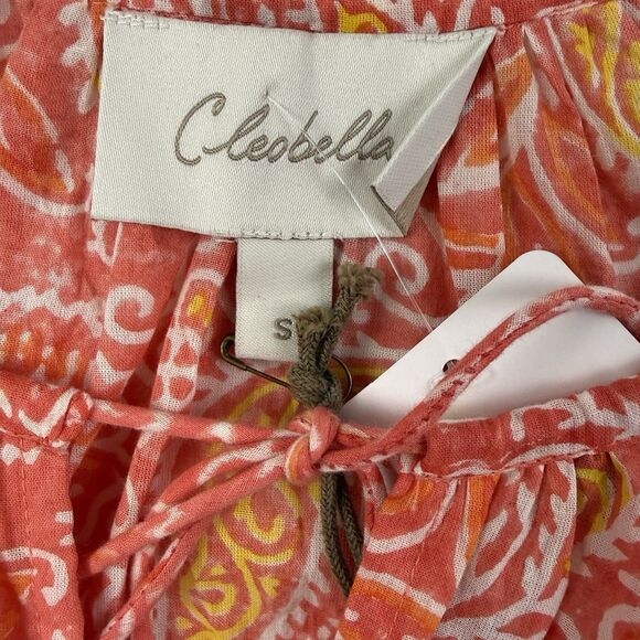 NEW Cleobella Layla Short Sleeve Peasant Top Women Small Coral Floral Bohemian - Picture 6 of 10